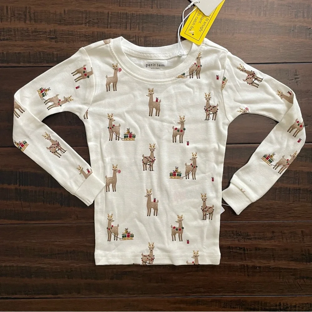 Petit Lem Reindeer Print Holiday Pajama Set NWT